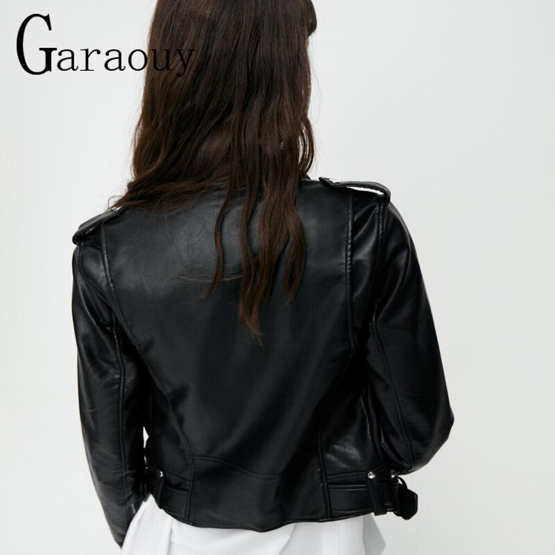 Garaouy-Chaqueta corta de cuero sintético para Mujer, chaqueta holgada de estilo Retro, con cremallera, color negro, para otoño e invierno, novedad de 2022