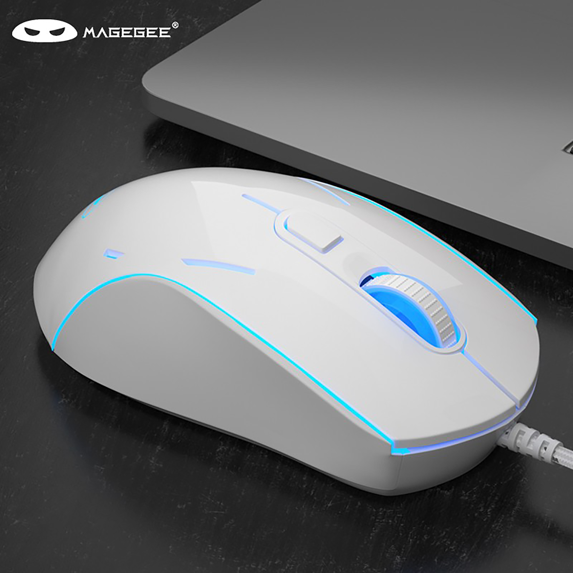 Ratón silencioso para juegos con cable MageGee G12, ratón retroiluminado con LED de respiración de 7 colores, ratón óptico ergonómico de 6 DPI ajustables para Windows