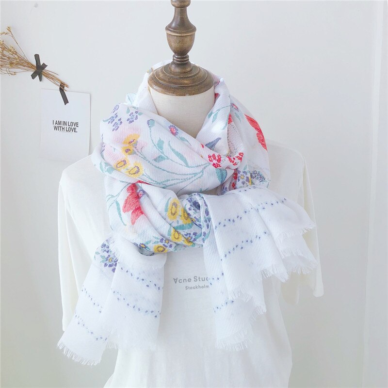 Kvinner vår sommer skjerf spania merke luksus blomster viskose skjerf pakke inn hals snood pashmina foulards hijab muslimsk cachecol