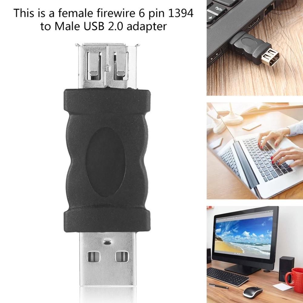 Firewire Ieee 1394 6 Pin Female Naar Usb 2.0 Type A Male Adapter Adapter Camera Mobiele Telefoons MP3 Speler pda Black