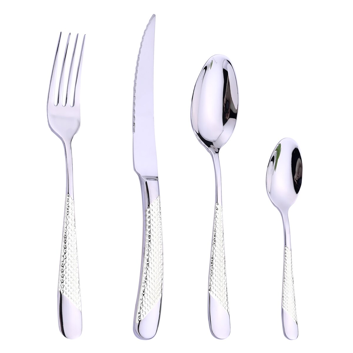 Stainless Steel Bright Silver Cutlery Mirror Household 4pcs Kitchen Tablewares Set Steak Knife Fork Coffee Spoon Dessert Fork: silver-F