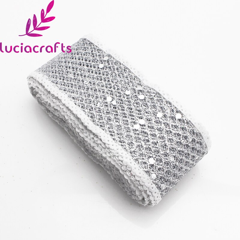 Lucia ambachten 40mm 4y/lot Zilver Goud Glitter Mesh Organza Lint Voor Verpakking Bruidstaart Decoratie DIY craft P0601