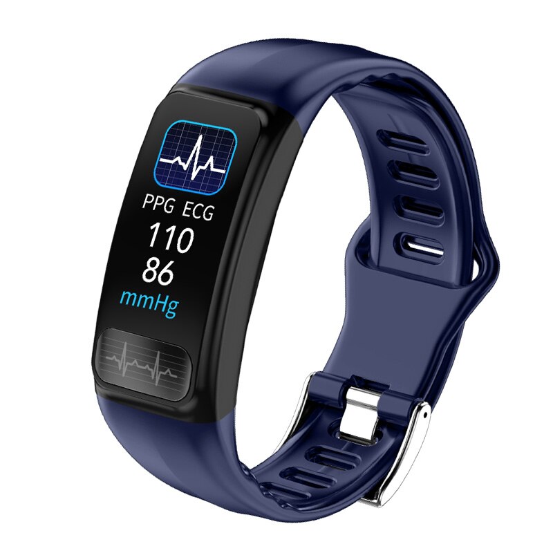 P12 ECG PPG SPO2 Smart Bracelet Heart Rate Blood Pressure Monitor Sport Smart Band IP67 Waterproof Fitness Tracker PK P1 P3 P11: Blue