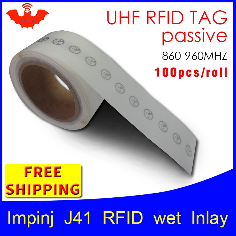 UHF RFID tag EPC 6C sticker Impinj J41 wet inlay 915mhz868mhz860-960MHZ Higgs3 100pcs adhesive passive RFID label