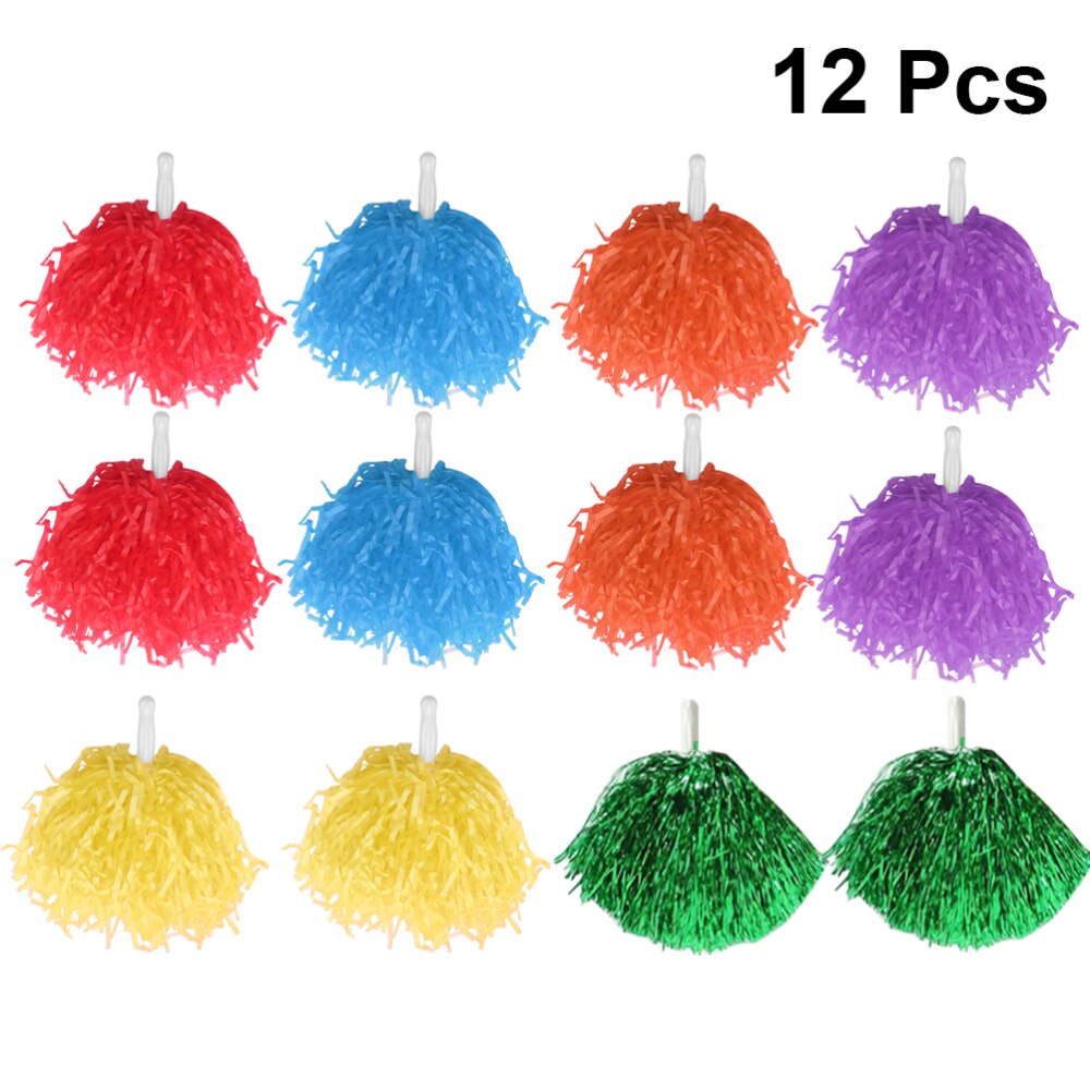 12Pcs Cheerleaders Levert Juichen Poms Juichen Guirlande Shiny Juichen Ballen Met Handvat (Blauw + Geel + Paars + oranje + Re