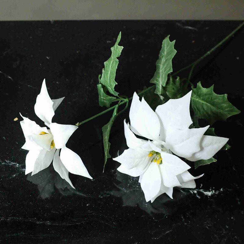 1 Branch 2 Heads Real Touch Cloth Christmas Flowers Artificial Christmas flowers Red Poinsettia vase photography props Ornaments