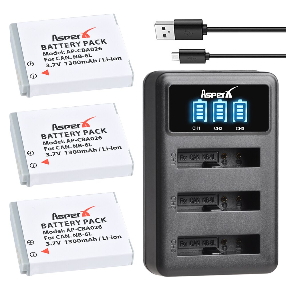 Batterie NB-6L NB 6L NB-6LH 6LH 6 LH, avec chargeur double USB pour Canon IXUS 310 SX240 SX275 SX280 SX510 SX500 HS SX500HS, 4 pièces: 3 Battery 1 Charger