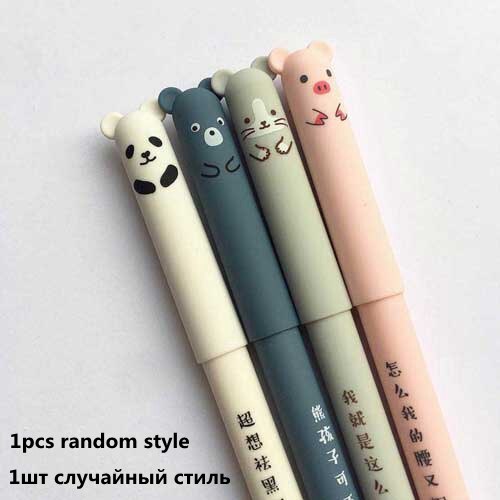 1 pièces dessin animé animaux effaçable stylo 0.35mm recharge tiges mignon Panda chat stylos Kawaii stylo à bille pour l'école écriture lavable poignée: Note -1pcs random