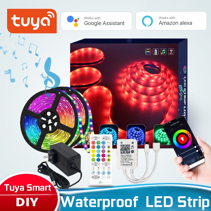 Tuya Smart WIFI LED Music Strip Light Work with Alexa Google Assistant Voice Control RGB LED Waterproof Dimming Lights Strip