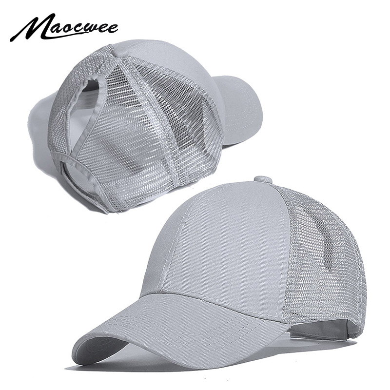 Hestehale baseballkasket til kvinder mænd sommer unisex ensfarvet mesh åndbar baseballkasket justerbar udendørs sport solhat
