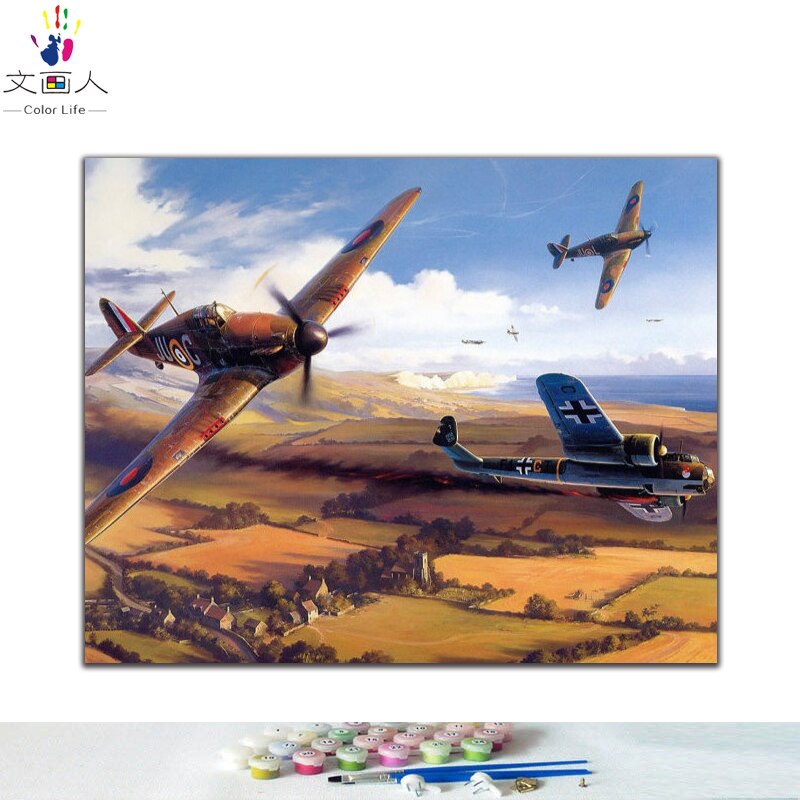 Bricolage colorations photos par numéros avec avion militaire photo dessin Relief peinture par numéros encadré maison