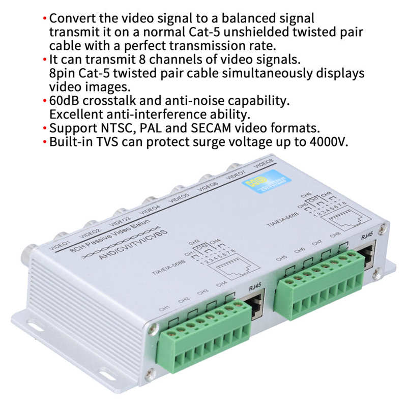 bnc connector Transmission Cables 8 Channel Passive Video Balun Twisted-Pair Transmitter 720P 1080P High Definition