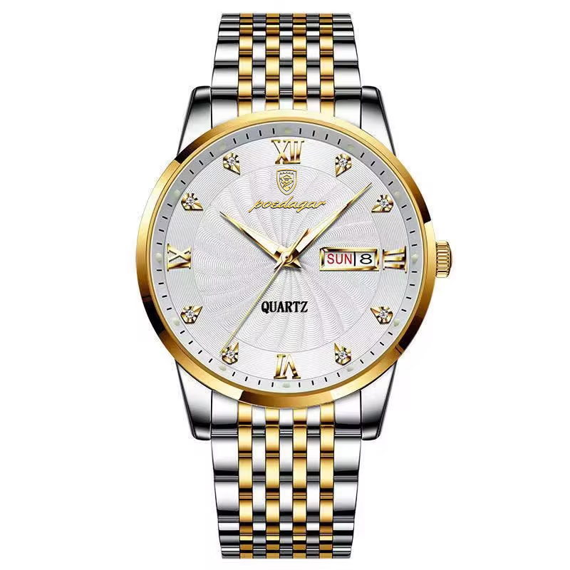 POEDAGAR Luxe Man Horloge Waterdicht Lichtgevende Datum Week heren Quartz Horloge Roestvrij Staal Mode Sport Heren Horloges: Ivoor