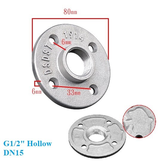 24Pcs Casted Aluminum Alloy Flange Base Pipe Thread Decorative Fittings Floor Wall Solid Hollow Back Loft Style: DN15  Hollow