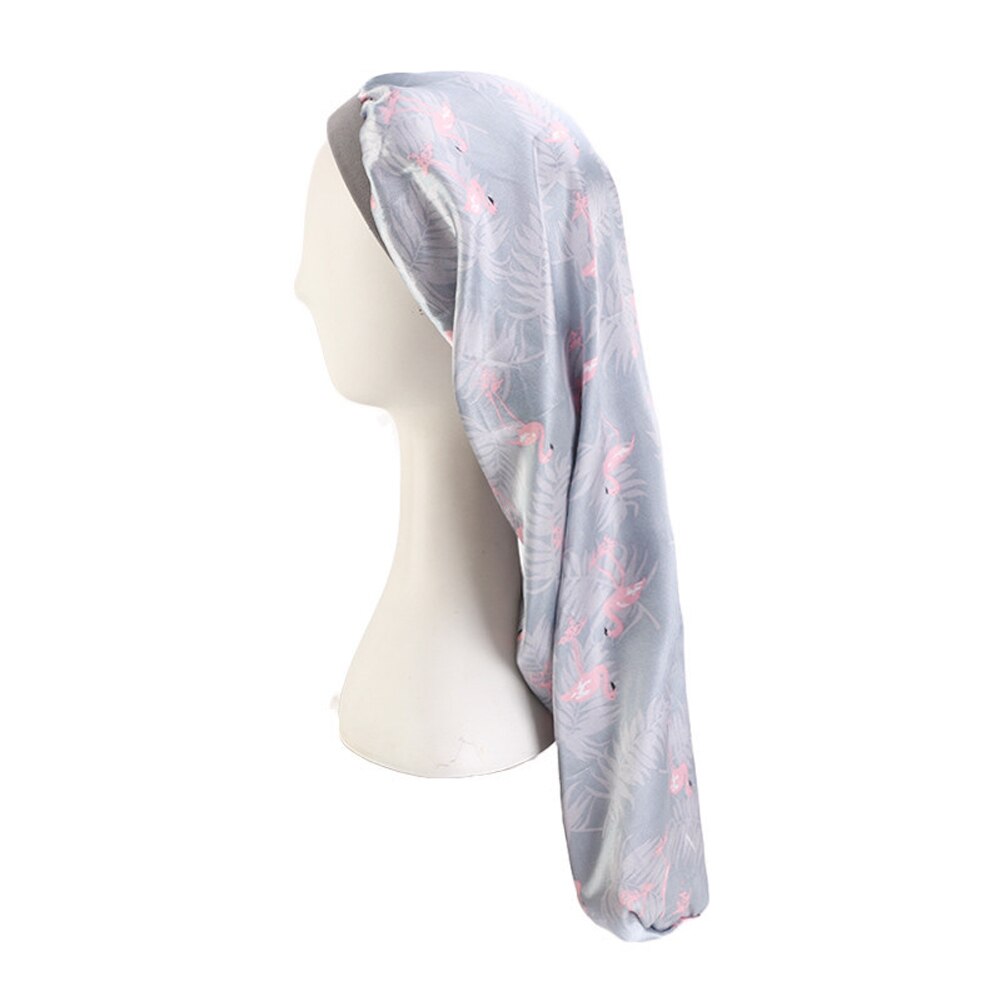 Elastische brede satijnen muts met lange haarlengte, slaapmuts, wikkelmuts, haarverzorgingsmuts voor dames, heren, unisex muts, muts: Grijs