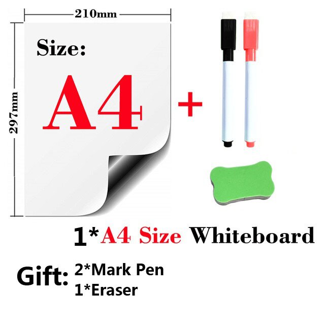 Magnetisch whiteboard  a4 zacht magnetisch bord droog uitwisbaar teken- en opnamebord voor koelkast koelkast met gratis: A4-2 pennen -1 gummen