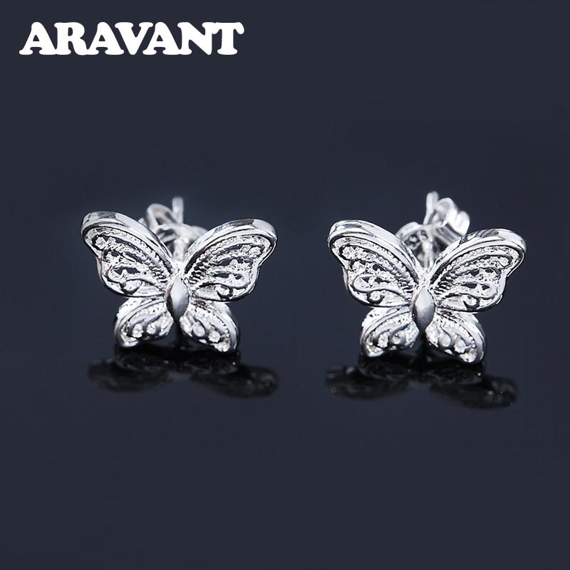 925 joyería de plata de pendientes de mariposa pequeños huecos para de mujer