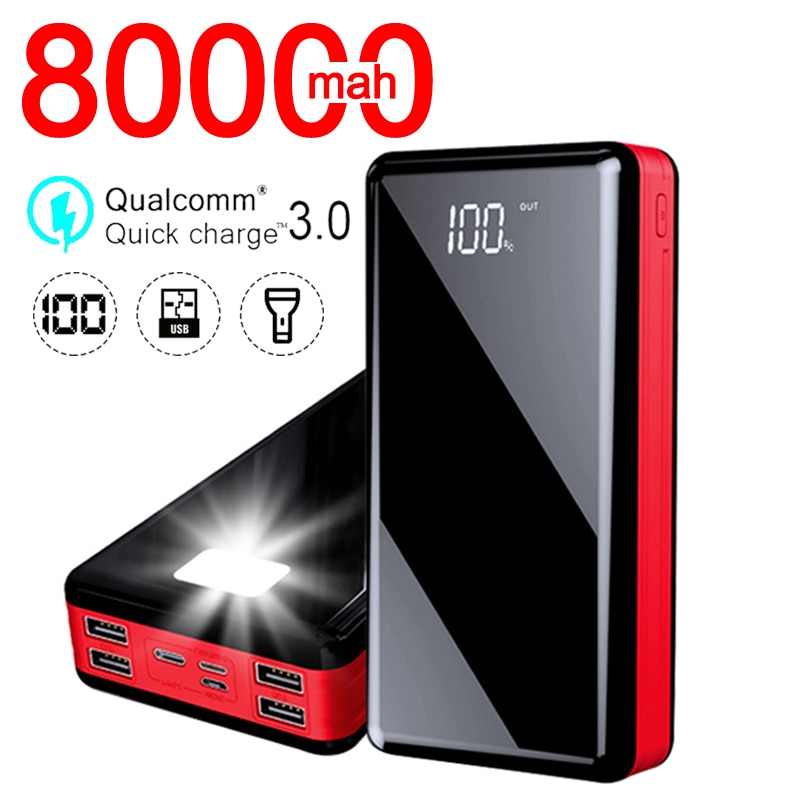 80000mAh High Capacity Power Bank Portable Phone Fast Charger Travel Powerbank for Xiaomi / Samsung / IPhone Poverbank Mobile