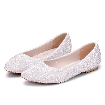 Witte kralenketting voor bruid en bruidegom, temperamentvolle schoenen, handgemaakte parels, casual schoenen, grote maten damesschoenen 41,42,43: Wit / 5