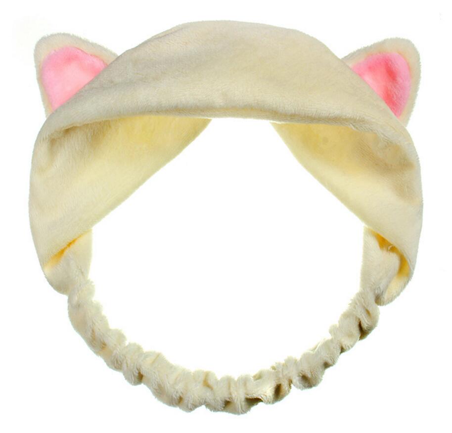 Härlig mjuk carol fleece katt öron smink kosmetisk dusch elastiskt hårband spa pannband tvätta ansikte hårspets pannband  hb011: Gul