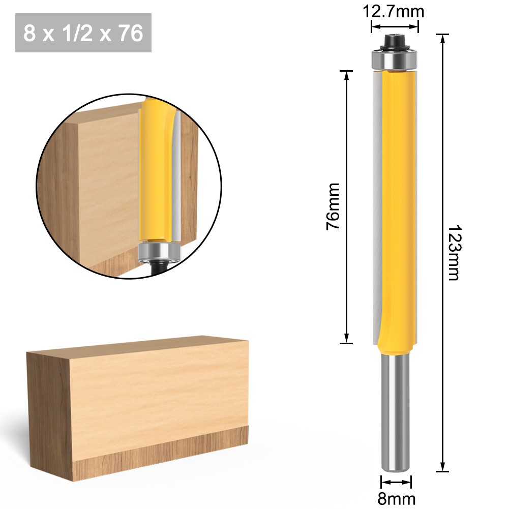 1Pc 8 Schacht Lange Blade Flush Bit Flush Trim Router Bit End Lager Voor Houtbewerking Snijgereedschap: 8X12.7X76