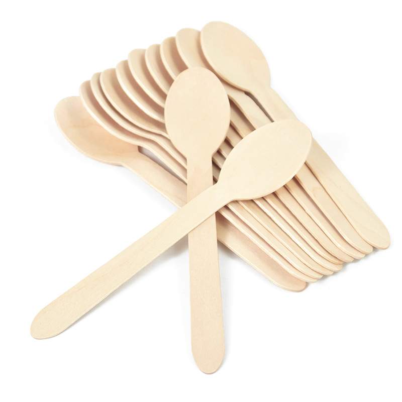 Cuchara de madera desechable, tenedor, cuchillo, juego de cubiertos, vajilla rústica para de cumpleaños y boda, suministros de decoración, cuchara para pastel y postre