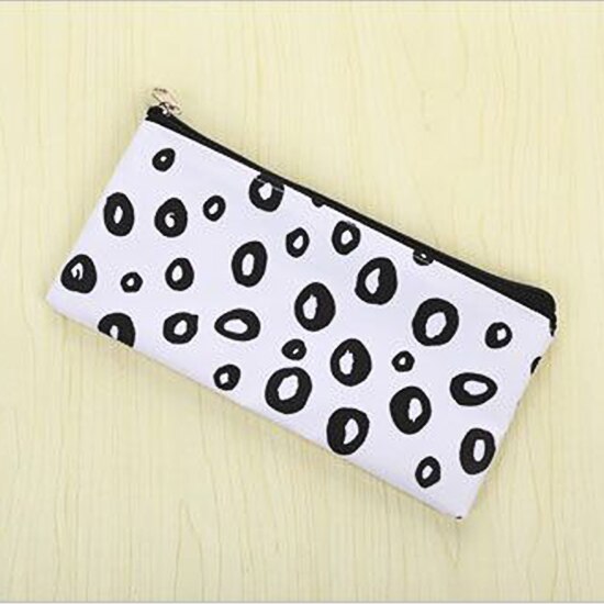Canvas Pencil Case for School Cute Pen Bag Simple Striped Grid Pencilcase Pen Box Stationery Pouch School Office Supplies: Circle