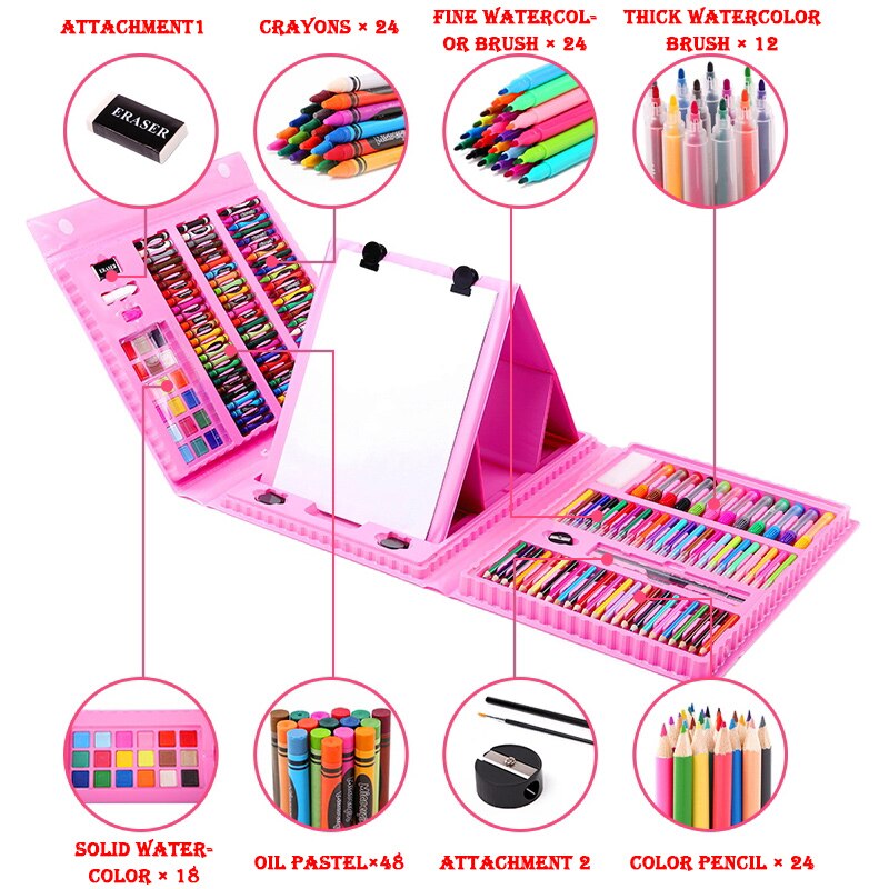 42-208Pcs Kids Draw Set Colored Pencil Crayon Watercolor Pens with Drawing Board Educational Toys Water Painting Art