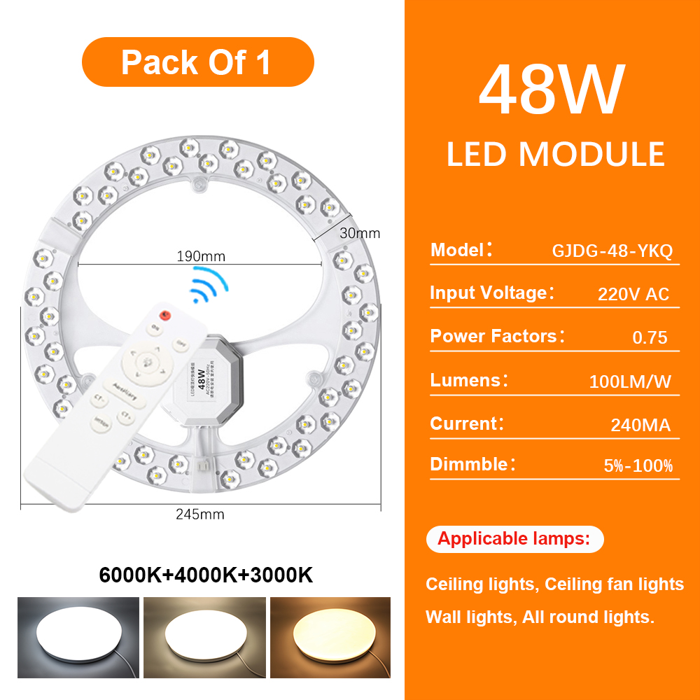 Ceiling Light Led Panel 220V Dimmable Replacement Led Module For Ceiling Lamps＆Fan Lights 48W Round Circle Led Light Panel Board: Blue