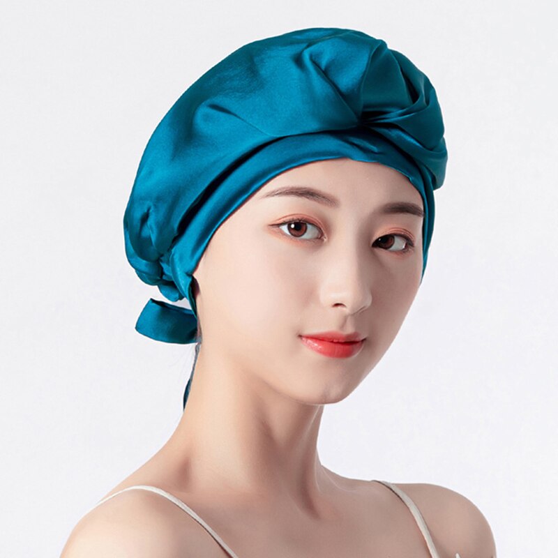 100 Echt Moerbei Zijde Hoed En Cap Haar Mutsen Voor Vrouwen Pure Zijde Tulband Voor Slapen Cap Elastische Zijde Krullend haar Headwrap: COLOR 2