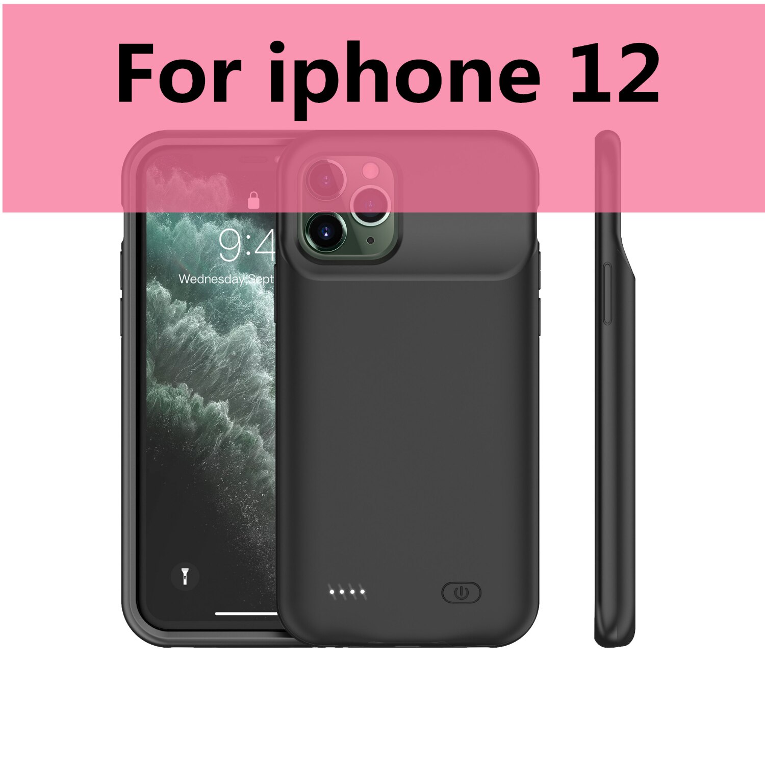 Caso de banco de potência carregador para iphone 11 pro max x xr xs max 12 pro max ultra fino carregador de bateria capa para iphone7 8 plus se 2020: black for 12