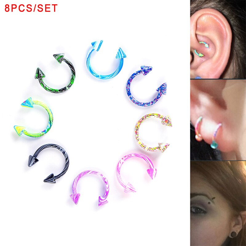 8Pcs/Set Stainless Steel Eyebrow Helix Piercing Labret Piercing Nose Ring Earrings Tragus Barbell Piercing Lengua Body Jewelry