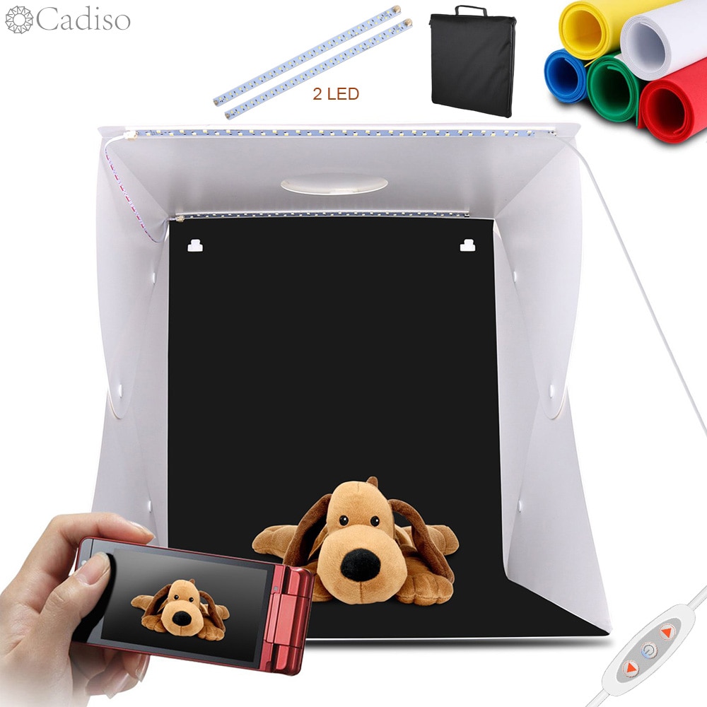 Cadiso 40cm photobox 2 led folding hvid lightbox fotografering belysning kit fotostudio softbox justerbar lysstyrke lysboks