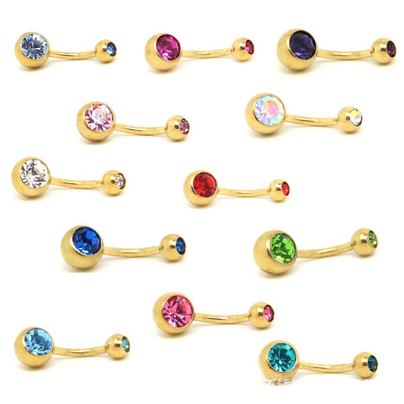 1 Pc Unisex Charm Punk Golden Crystal Rhinestones Navel & Belly Button Rings Body Piercing Jewelry 9 Colors