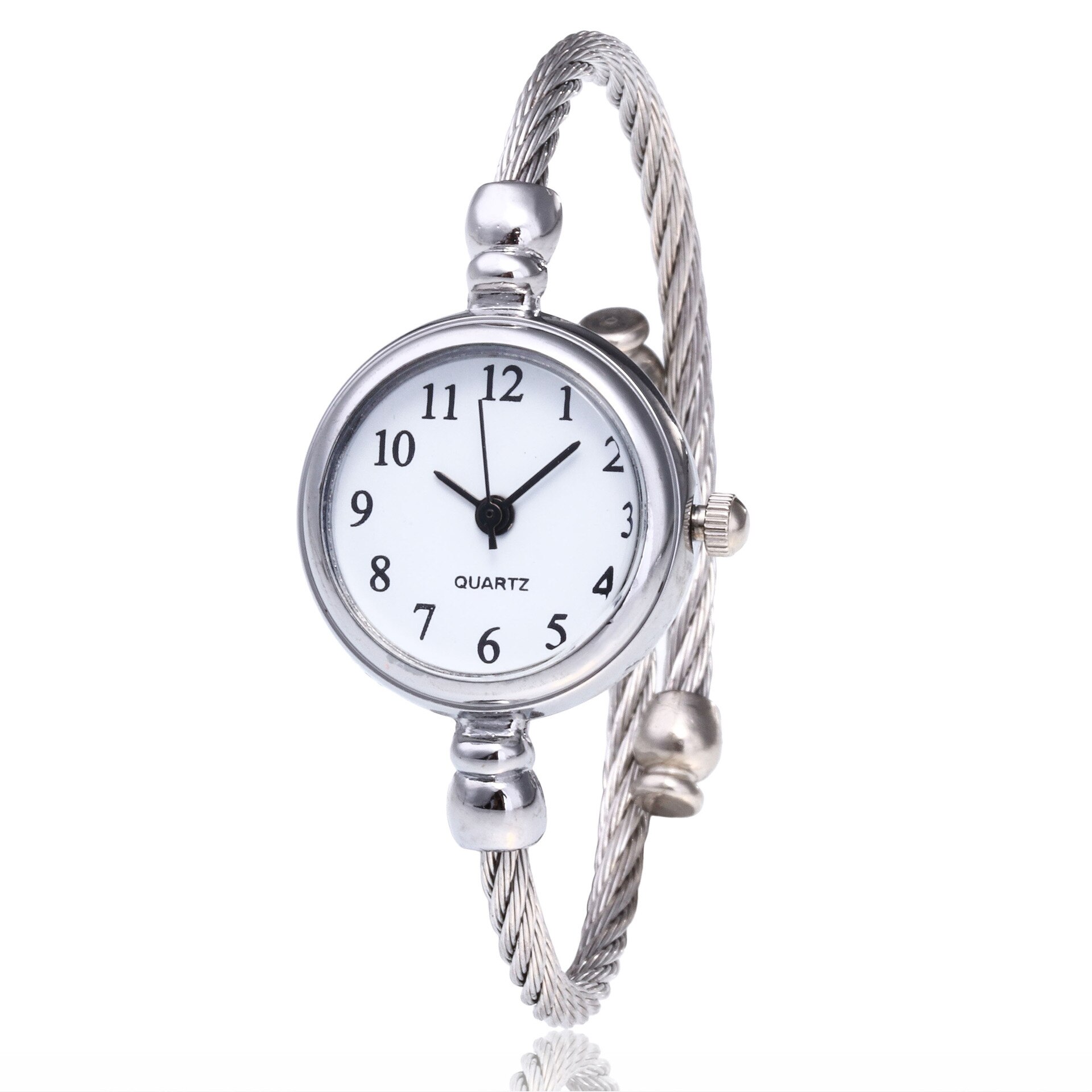 Simple Women Bangle Bracelet Watch Luxury Stainless Steel Retro Digital Watch Ladies Quartz Wristwatch Women Dress Clock: White
