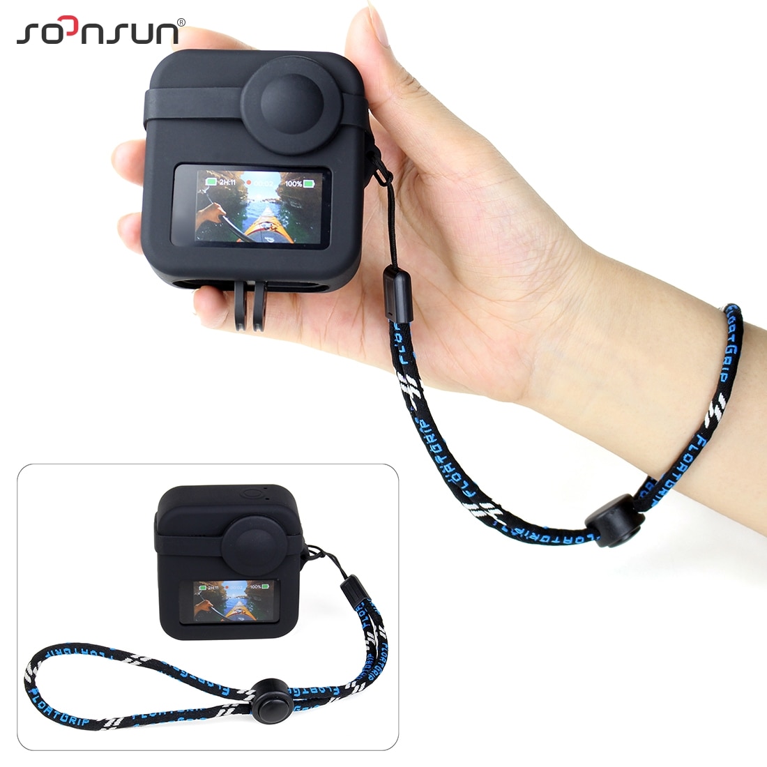 SOONSUN-funda protectora de silicona suave para GoPro, carcasa con tapa de doble lente y correa para la muñeca, accesorios para GoPro Max Go Pro