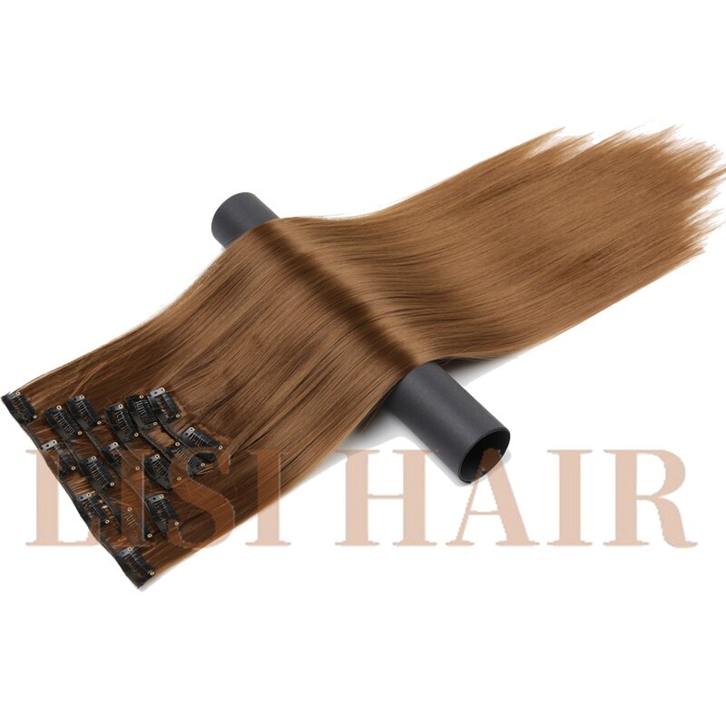 LISI HAIR 55cm Long 16 Clip in Hair Extension Straight Hairpiece Synthetic Hair For Women 140g High Temperature Fiber: 12
