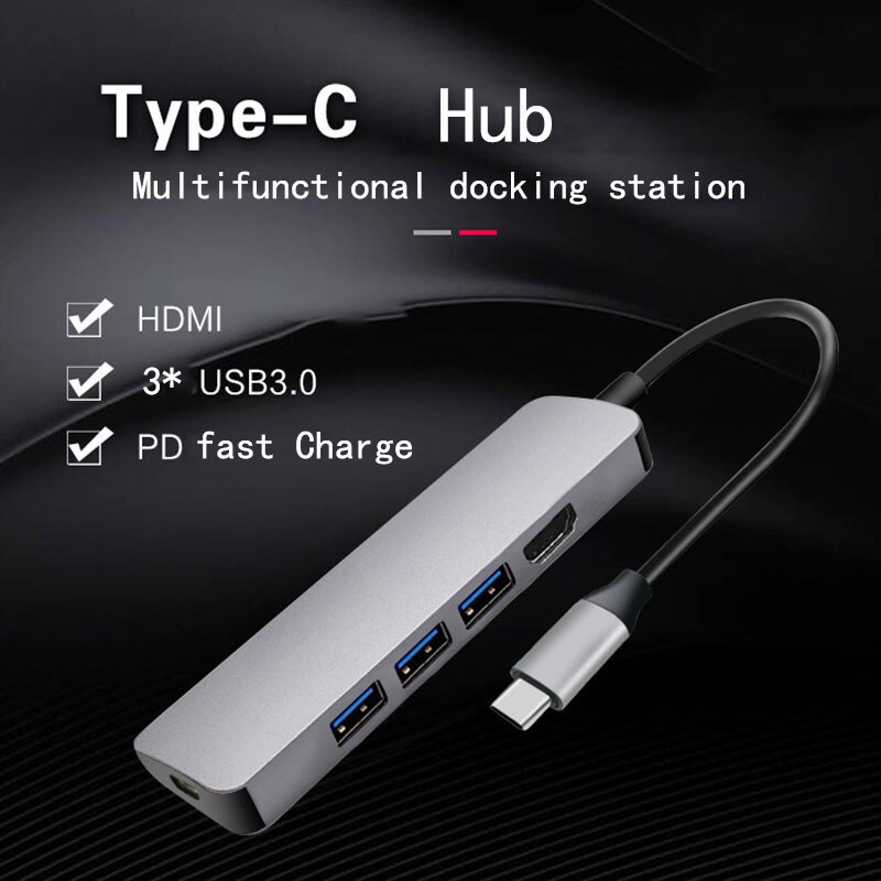 Docking Station Type C Plug HDMI USB Power Hub Fealushon for Laptop Macbook Pro HP DELL Surface Lenovo Samsung Dock