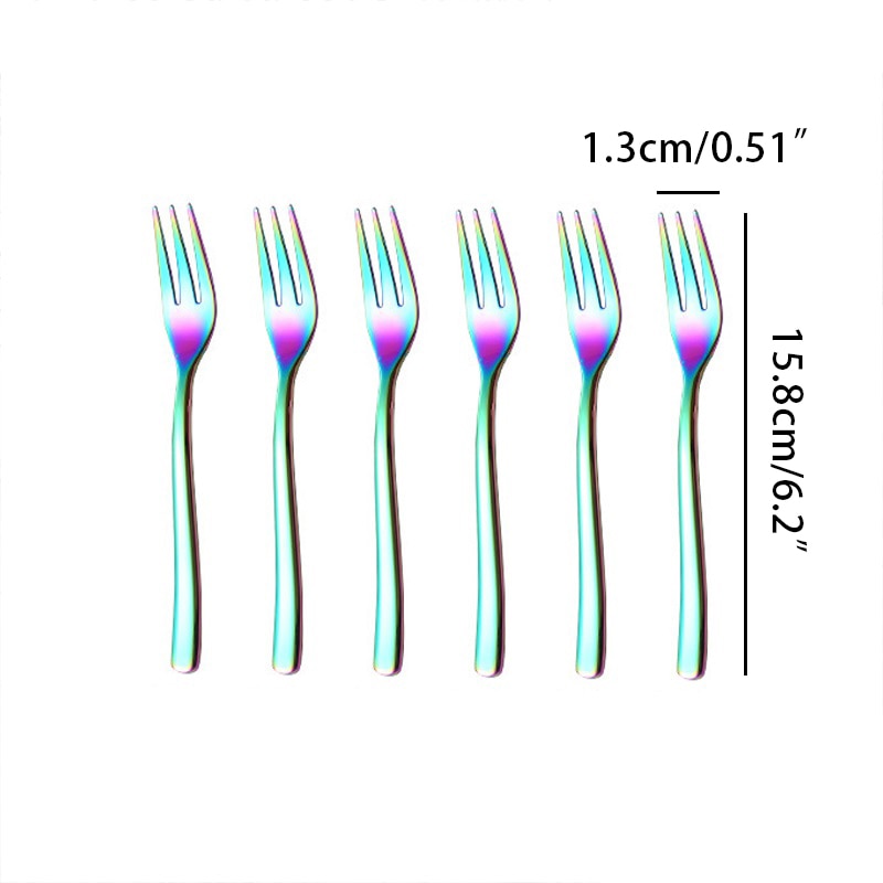 Rainbow Fork Dessert Cake Fruit Forks Three Tines Long Handle Tea Fork set Kitchen Cutlery Stainless steel Dinnerware Xmas