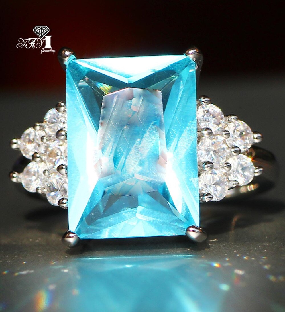 YaYI Schmuck Prinzessin schneiden 5,9 CT Meer blau Zirkon Silber Farbe Verlobungsringe hochzeit Partei Schellt