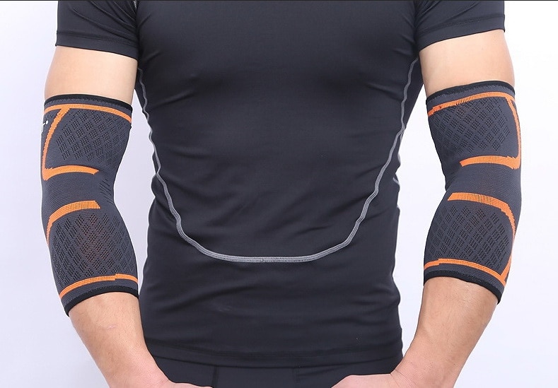 Aolikes 2 stuks sport elleboogbrace compressiebeschermers fietsen basketbal arm mouw voor mannen vrouwen tennis volleybal fitness gym: Oranje / Ik