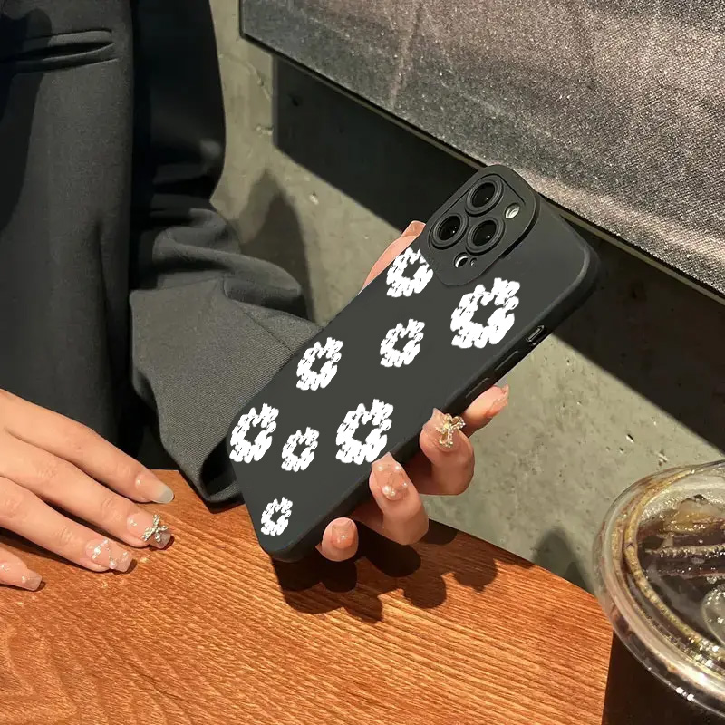Funda para iPhone 16 Fundas iPhone 15 11 12 13 14 Pro Max X XS XR 7 8 16E 15 Plus Funda de teléfono con estampado de flores y estilo negro