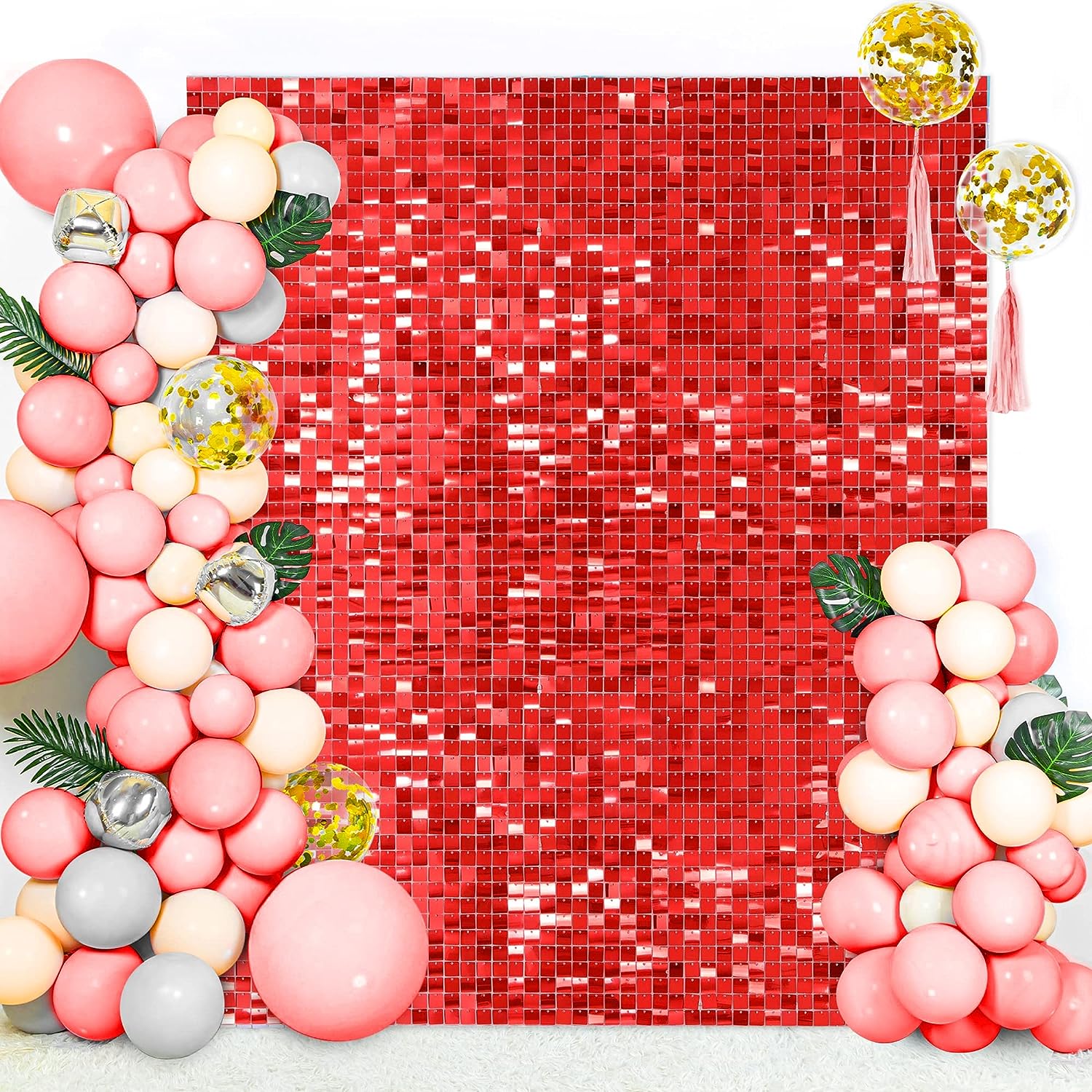 24 件/套 Shimmer Wall Backdrop Panels, 12 英寸/30.48cm Pc Sequin Backdrop Shimmer Wall Panels for Birthday Party Wedding: Red