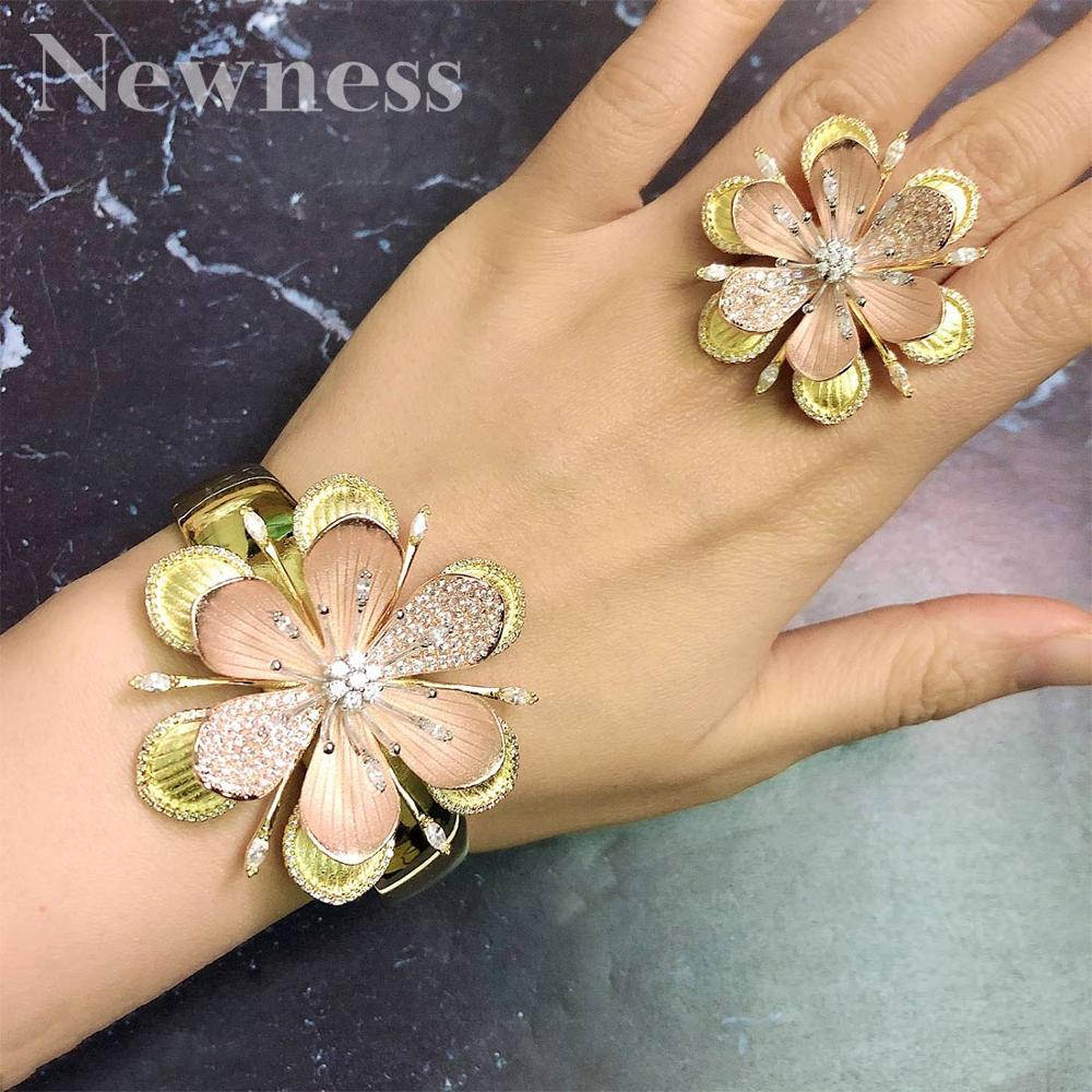 Conjuntos de anillos de brazalete de flores de lujo novedad Dubai juegos de joyas para mujer boda brincos para como mulheres: 7