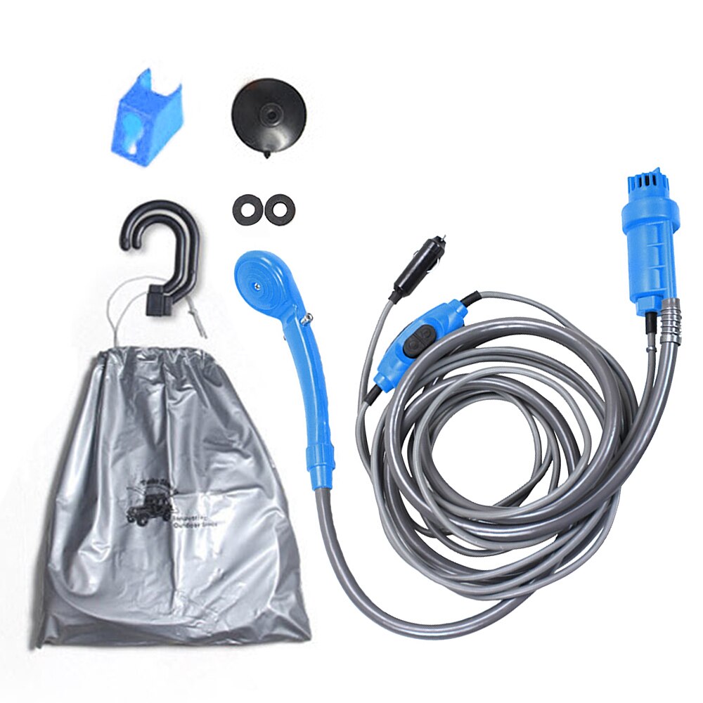 Cubo plegable eléctrico para ducha al aire libre, Kit de Ducha de Camping de 12V, para viaje, lavado de coche, Camping, senderismo, riego de plantas con flores