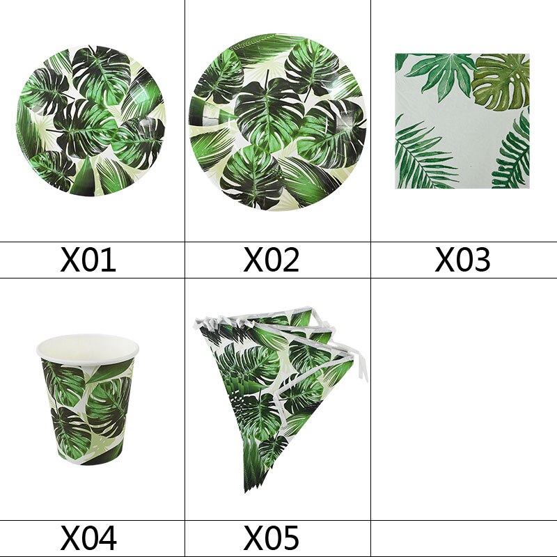 Hawaiisk festindretning palmeblade bunting banner papir tallerkener kop servietter engangsservice sæt sommer tropiske festartikler