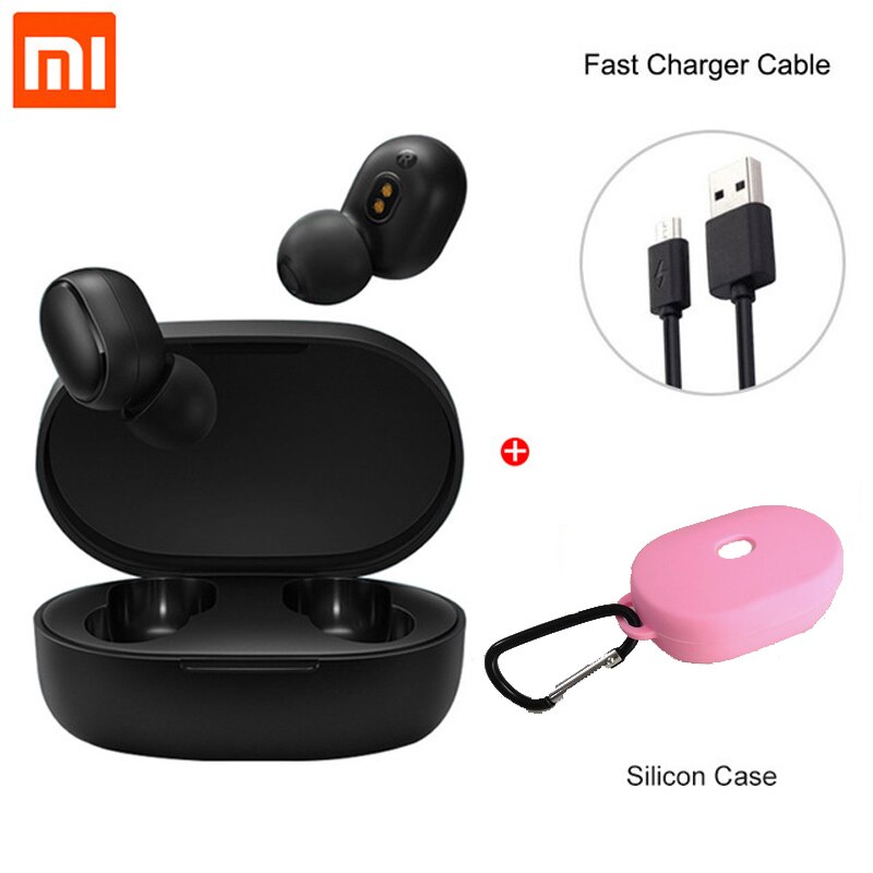 Xiaomi Redmi Airdots Earbuds TWS Wireless Bluetooth Earphone Stereo bass Bluetooth 5.0 With Mic Handsfree AI Control: Global  pink case