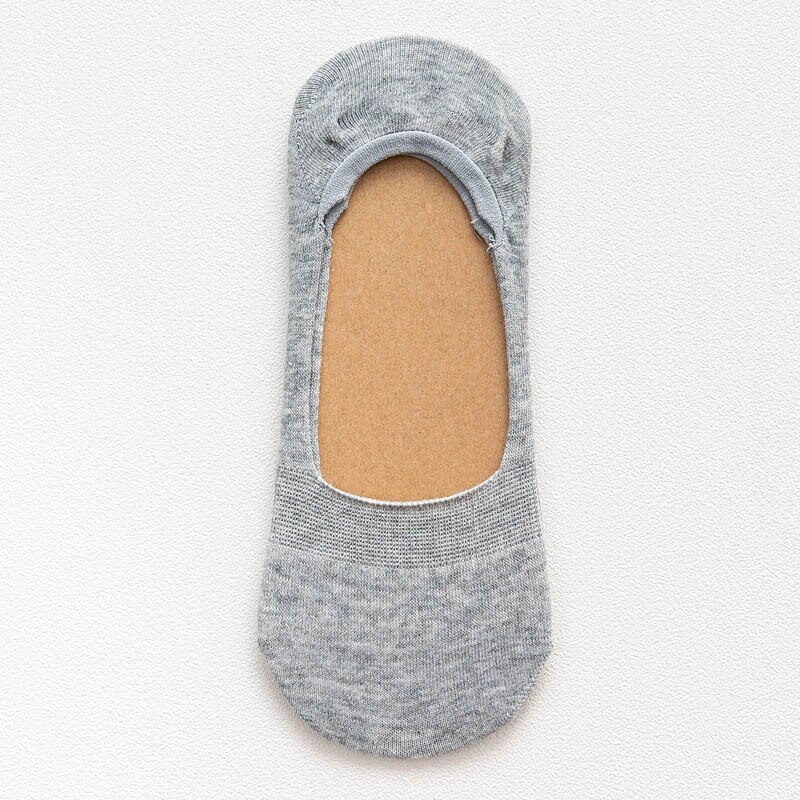 Meias curtas para mulheres, 5 pares/lote algodão meia-chinelo invisível antiderrapante engraçadas meias brancas: grey
