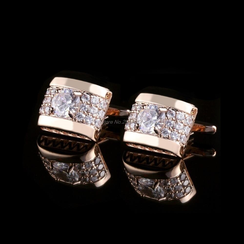 1Pair Rhinestone Mens Cufflinks Shirt Cuff Links Wedding Party 40JF: gold