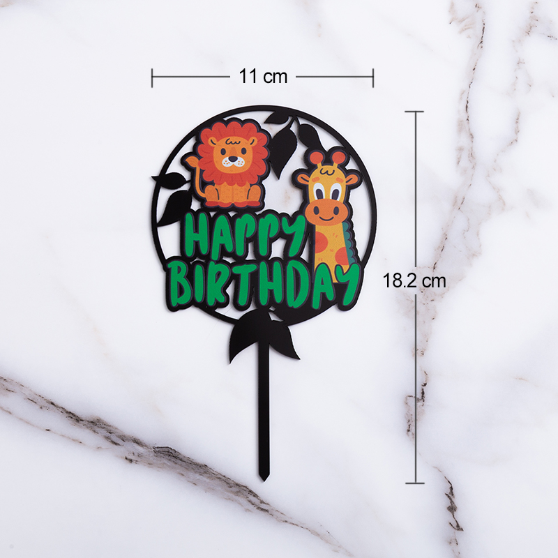 Jungle Animal Acrylic Cake Topper Jungle Theme Birthday Party Cake Decoration for Kids S/L Size: M  Black